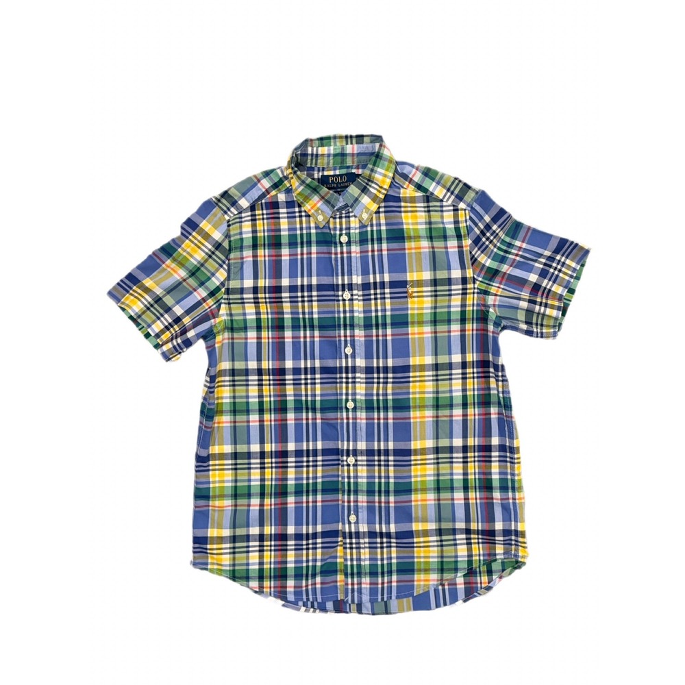 Polo Ralph Lauren Boys Plaid Short Sleeve Button Up Large (14-16) Preppy Cotton